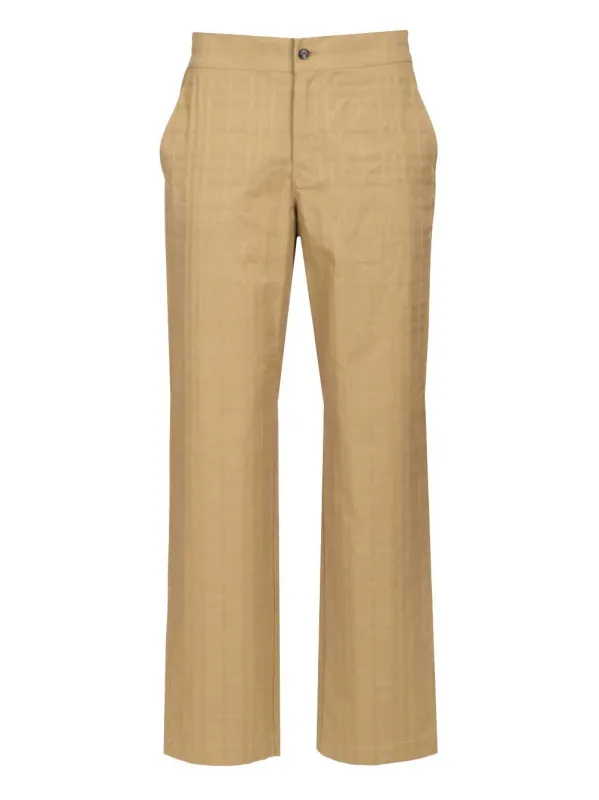 Textured Check Cotton Trousers Beige made by Burberry