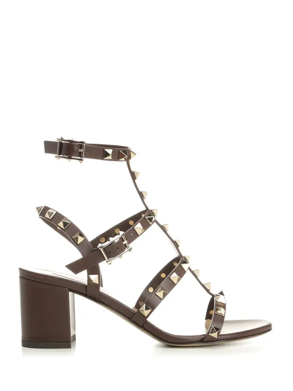 Rockstud Leather Sandals Brown sold by Wanan Luxury