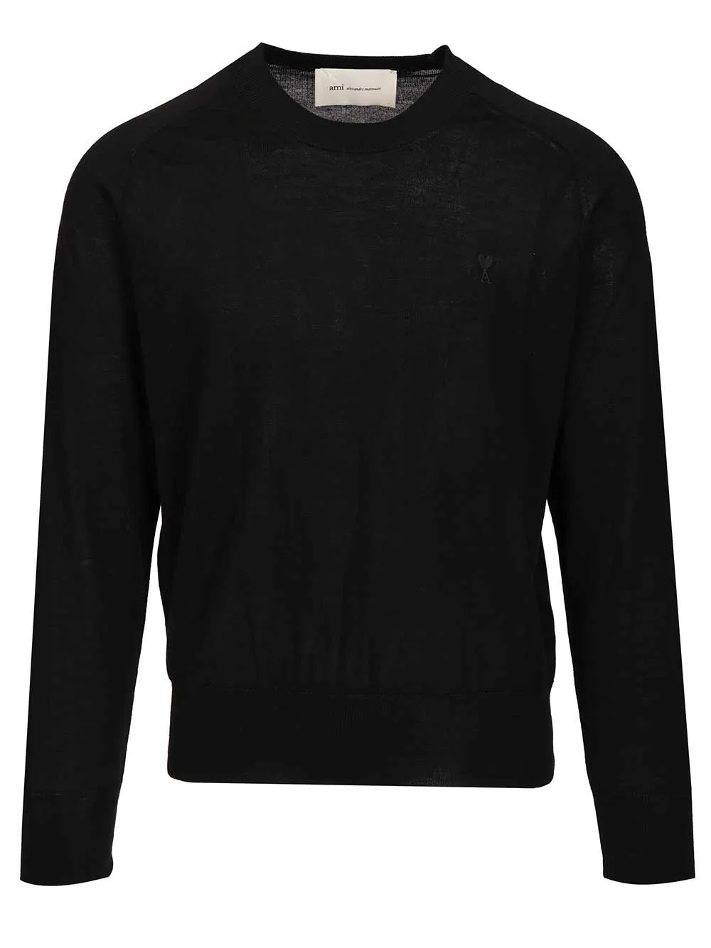 Quota -Crewneck Sweater With Contrasted Ami De Coeur Exrafine Merino Wool Knitwear Black sold by Wanan Luxury