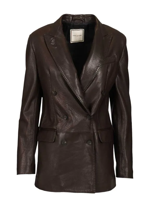 Josie Double-Breasted Lambskin Blazer Leather Jackets Brown made by Tagliatore