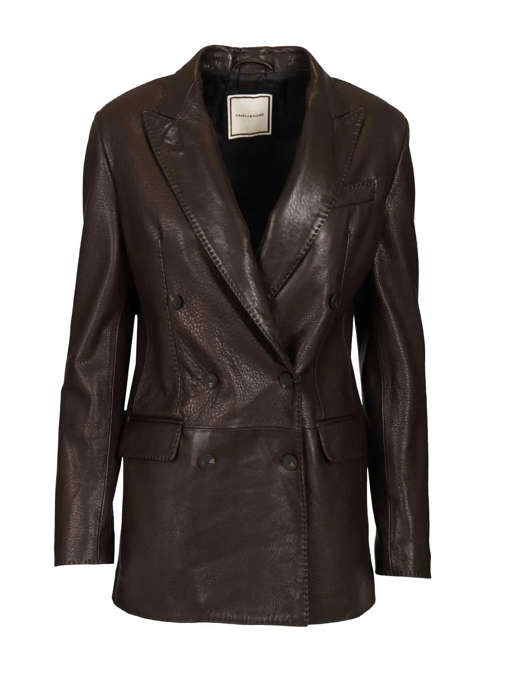 Josie Double-Breasted Lambskin Blazer Leather Jackets Brown sold by Wanan Luxury