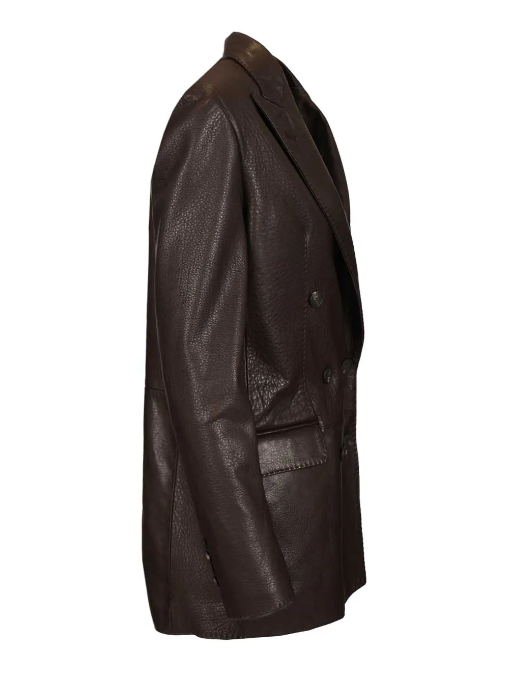 Josie Double-Breasted Lambskin Blazer Leather Jackets Brown sold by Wanan Luxury product image thumbnail 3