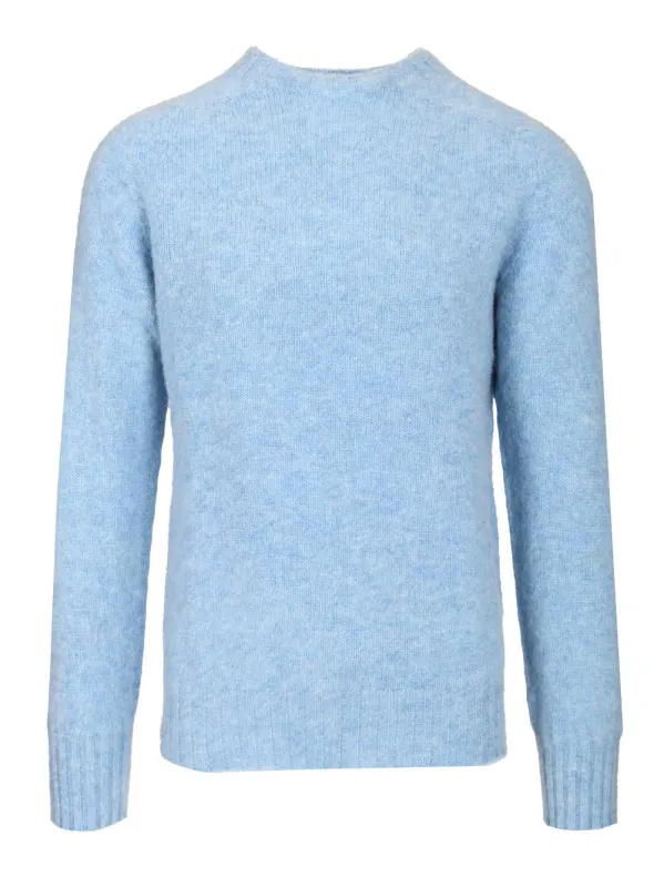 Shetland Wool Crew Neck Knitwear Light Blue sold by Wanan Luxury