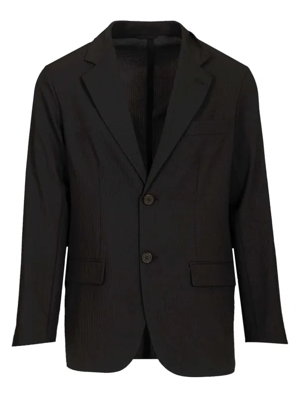 Single-Breasted Jacket In Technical Seersucker Fabric Jackets Black made by Wanan Luxury