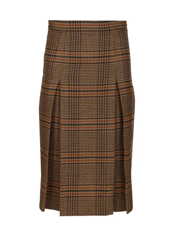 Prince Of Wales Midi Skirt Skirts Brown made by Yves Saint Laurent