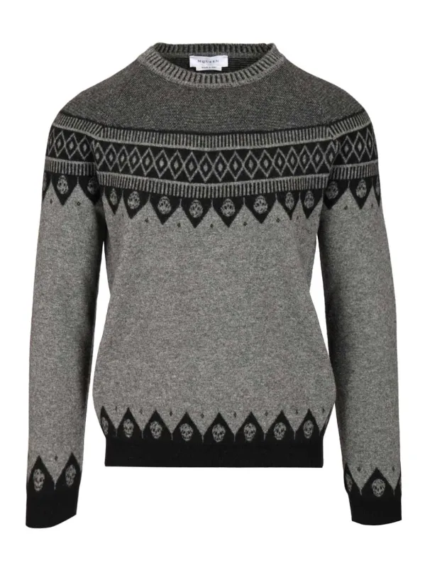 Sweater With Skulls Knitwear Grey made by Alexander McQueen