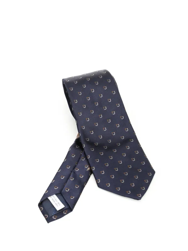 Gancini Bicolor Jacquard Tie Ties And Bow Ties Blue made by Salvatore Ferragamo
