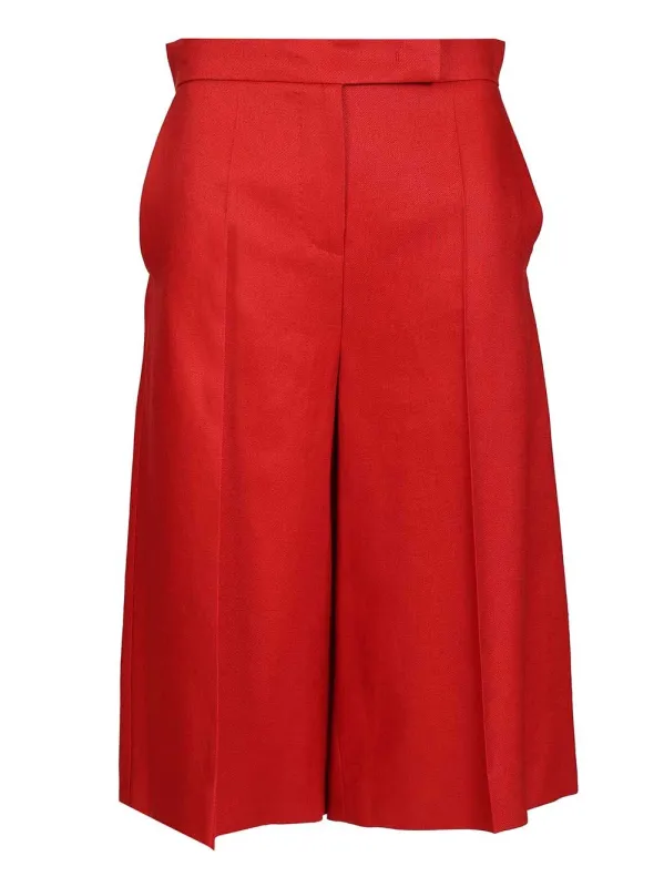 Linen Twill Bermuda Shorts Trousers Red made by MaxMara