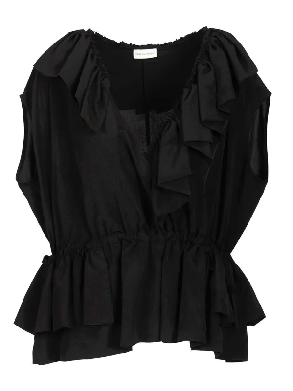 Jersey Top With Belt Tops Black made by Dries Van Noten