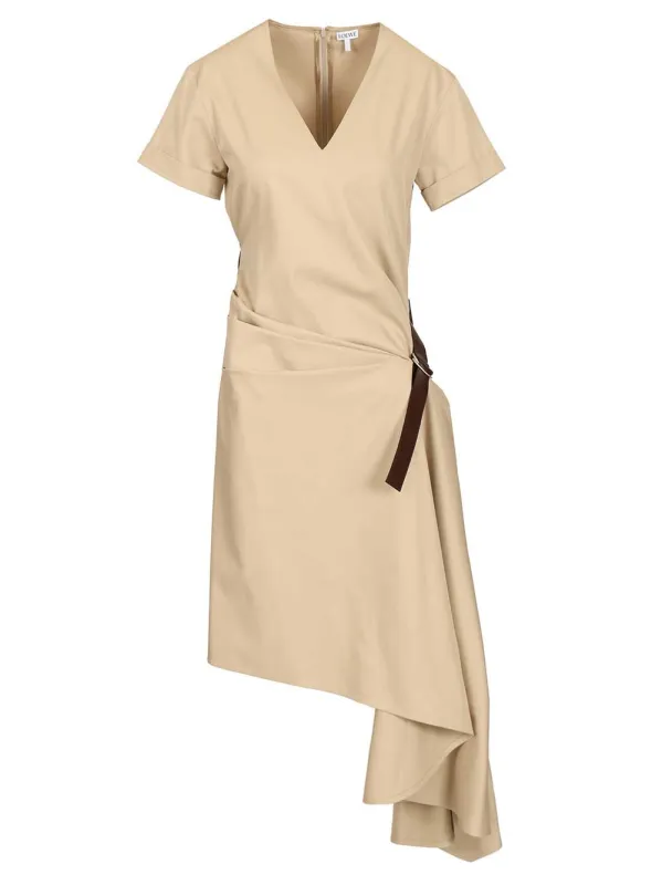 Belted Dress In Cotton And Silk Dresses Beige made by Loewe