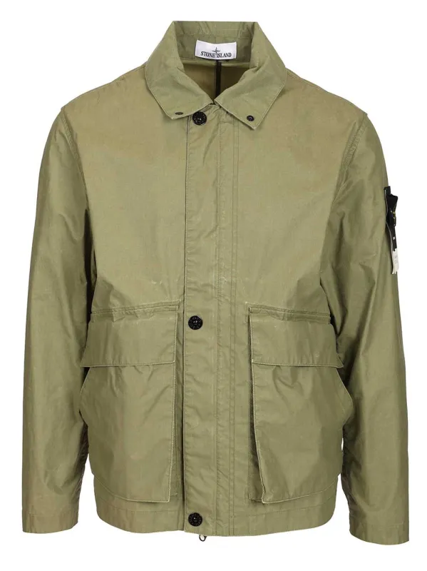 Waxed Cotton Coach Jacket Jackets Green made by Stone Island