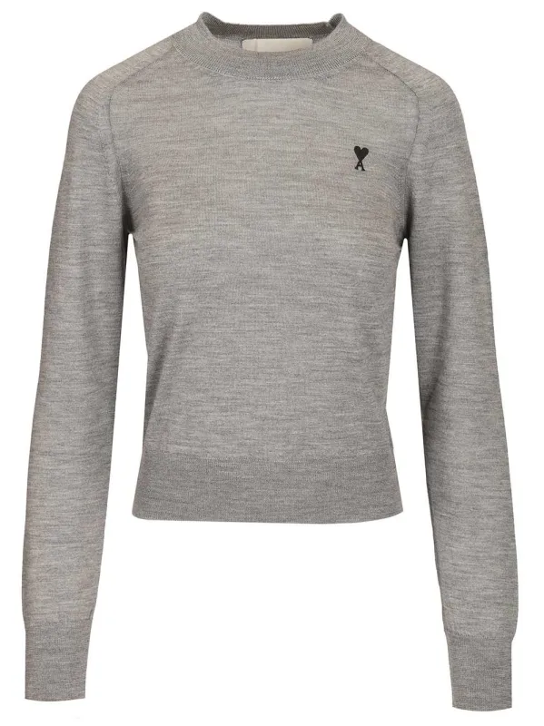 Quota -Crewneck Sweater With Contrasted Ami De Coeur Knitwear Grey sold by Wanan Luxury