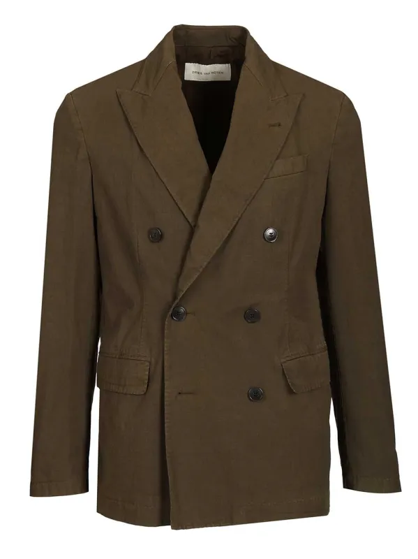 Double-Breasted Cotton Blazer Coats Green sold by Wanan Luxury