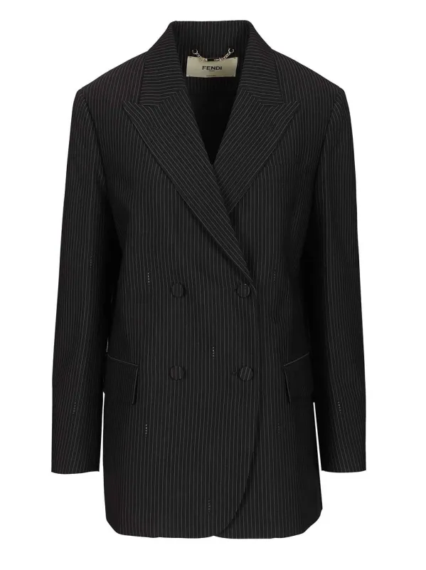 Pinstriped Wool Blazer Jackets Blue sold by Wanan Luxury