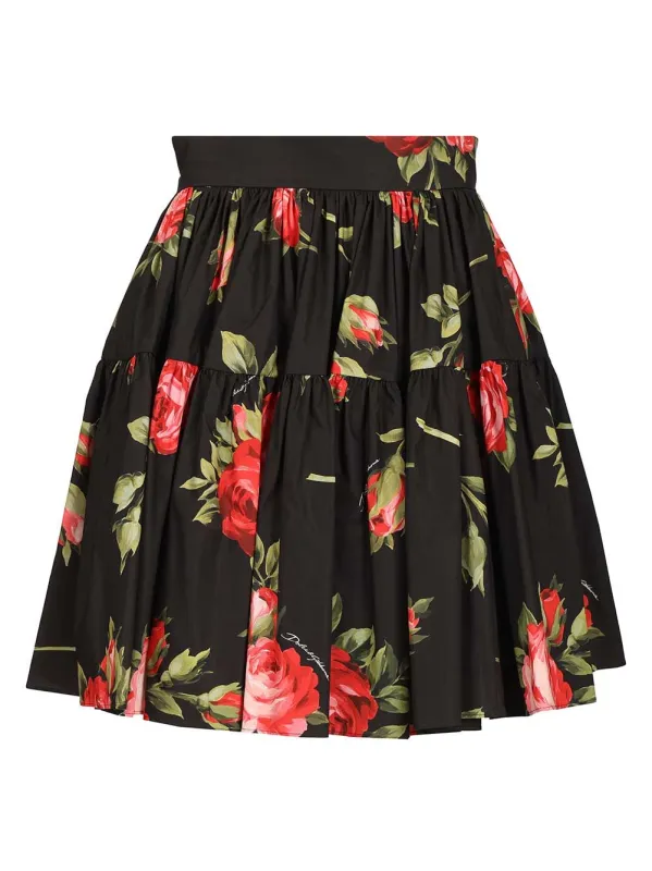 Short Skirt With Rose Bouquet Print Skirts Black made by Dolce & Gabanna