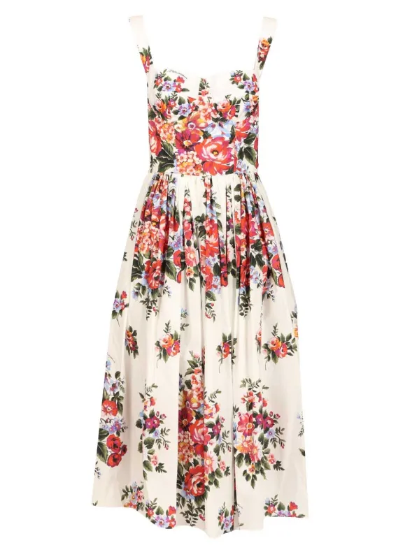 Cotton Dress With A Bouquet Of Flowers Print Dresses Multicolor made by Dolce & Gabanna
