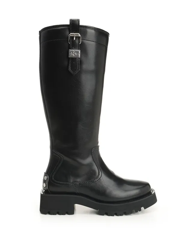 Studs High Boot Crinkle Oleatex Boots Black made by Ganni