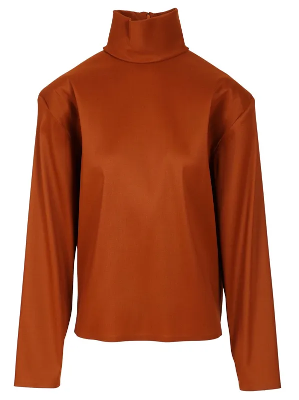 Silk High-Neck Top Tops Brown made by Yves Saint Laurent