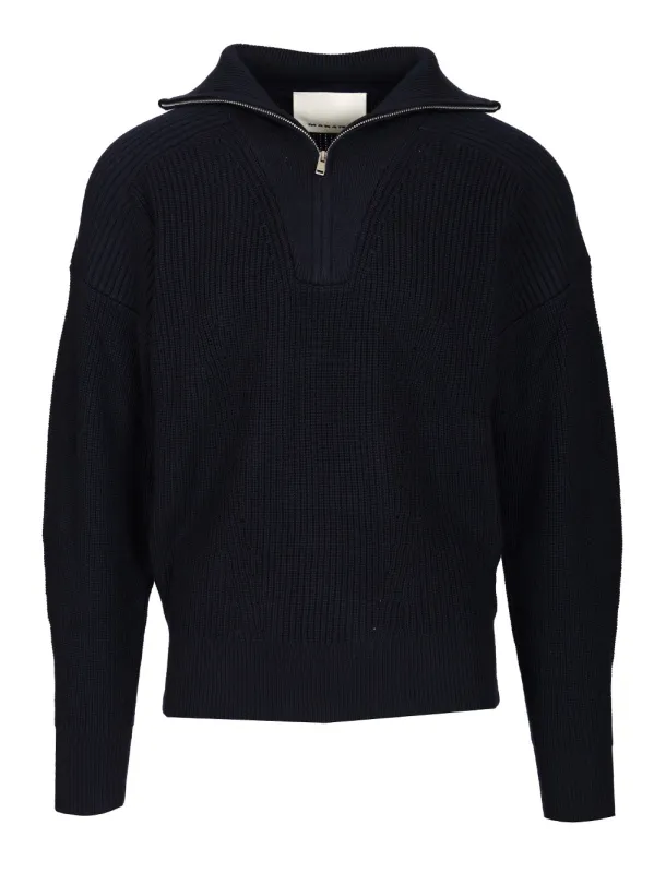 Benny Zip-Up Turtleneck Sweater Polo Shirt Blue made by Isabel Marant
