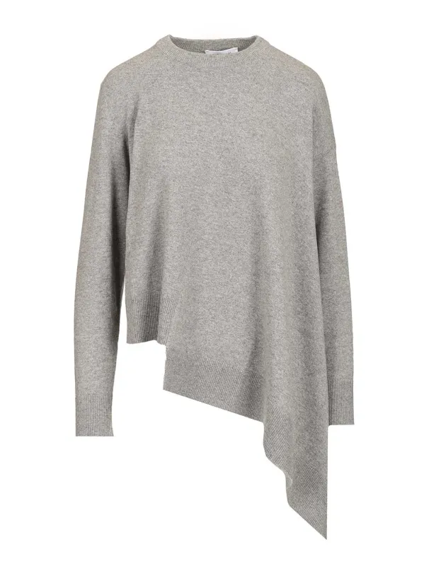 Asymmetrical Cashmere Crew Neck Sweater Knitwear Grey made by Alexander McQueen