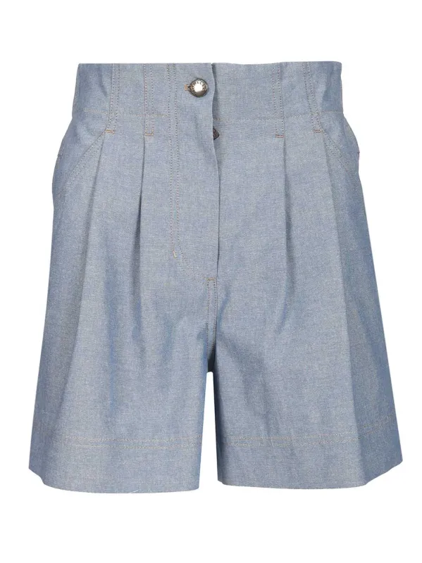 Chambray Cotton Shorts Trousers Light Blue made by Moncler