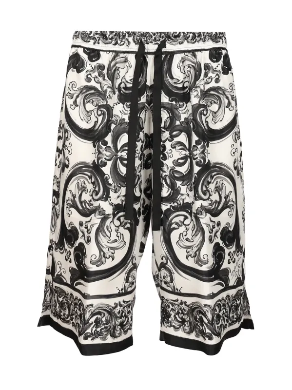 Bermuda Shorts In Silk With Majolica Print Trousers Black made by Dolce & Gabanna