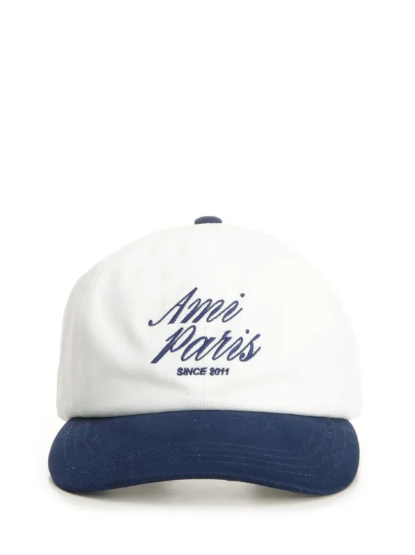 Bicolor Ami Paris Cap Cotton Gabardine Hats White made by Ami