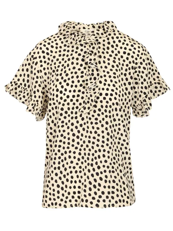 Ruffle Top T-Shirt Beige made by Chloe