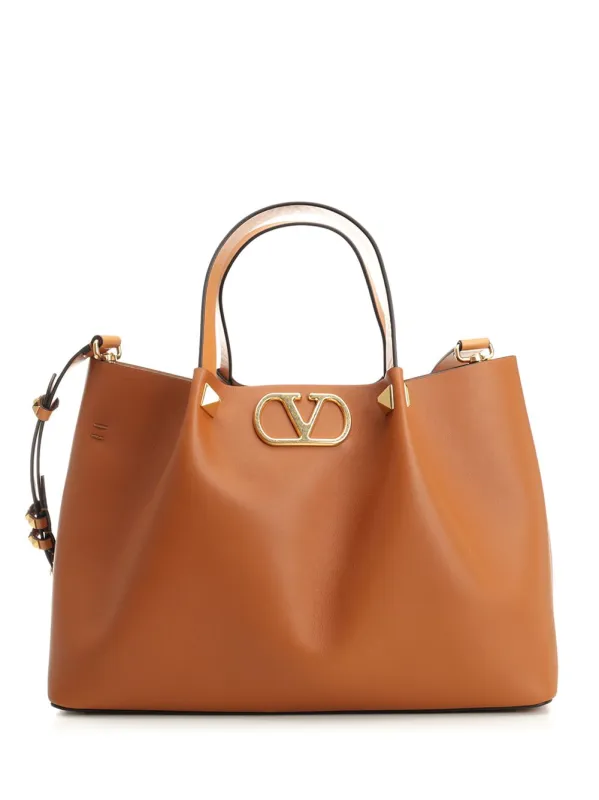 Leather Shoulder Bag With Vlogo Decoration Handbags Brown sold by Wanan Luxury