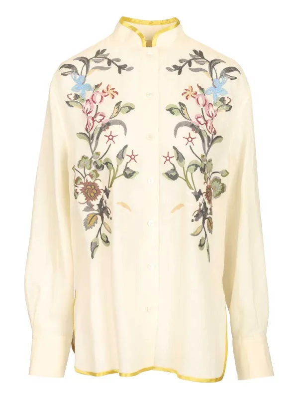Linen Shirt With Embroidery Shirts White made by Valentino Garavani