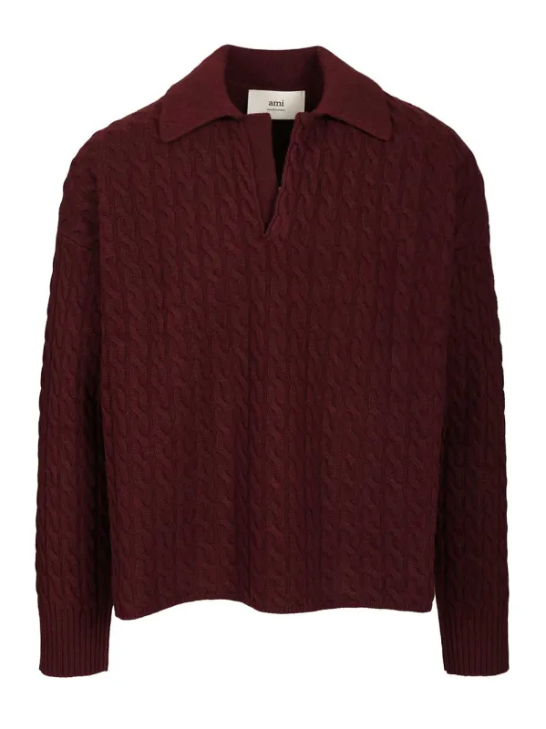 Cable-Knit Polo Shirt Knitwear Bordeaux made by Ami
