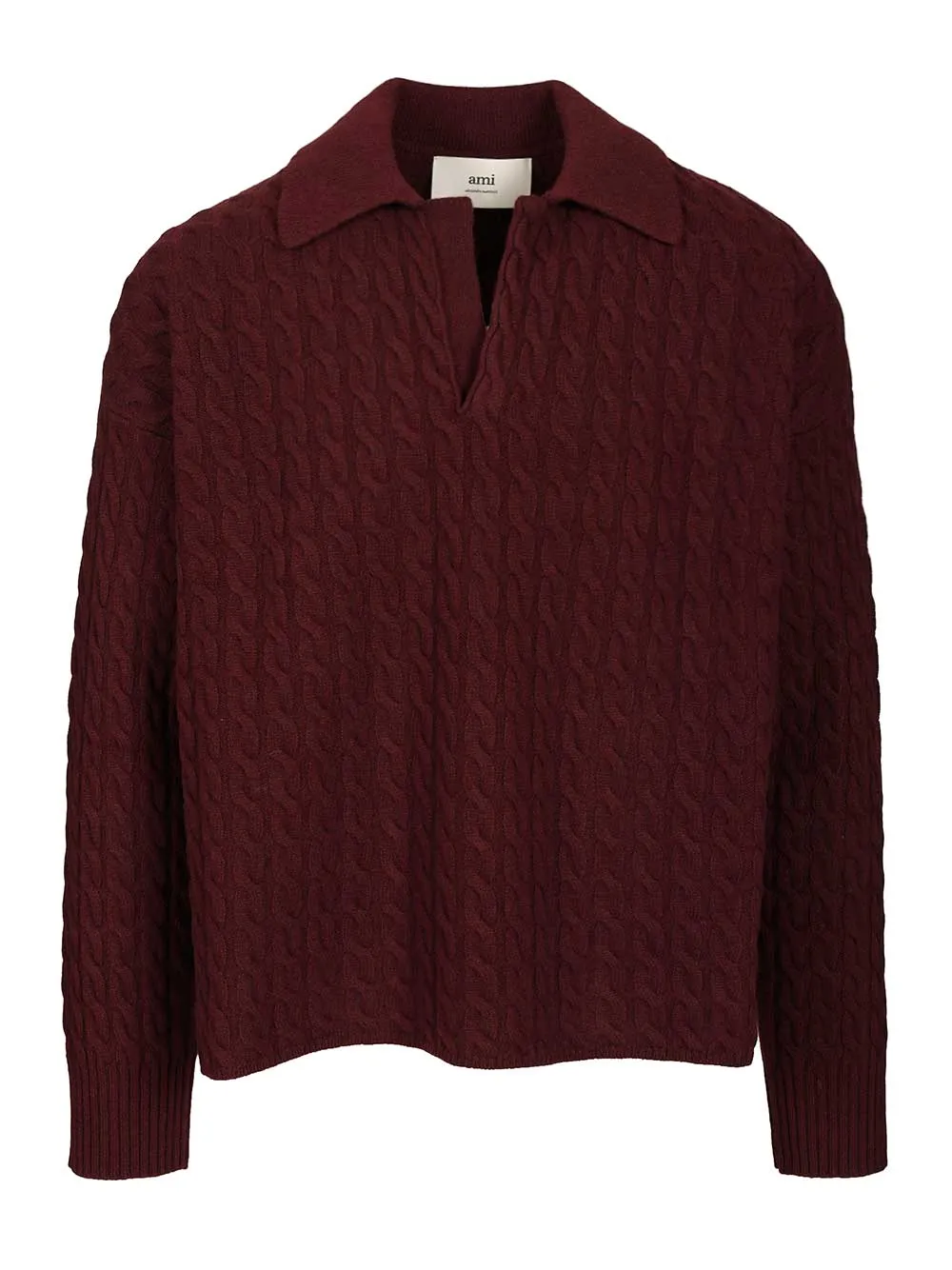 Cable-Knit Polo Shirt Knitwear Bordeaux sold by Wanan Luxury