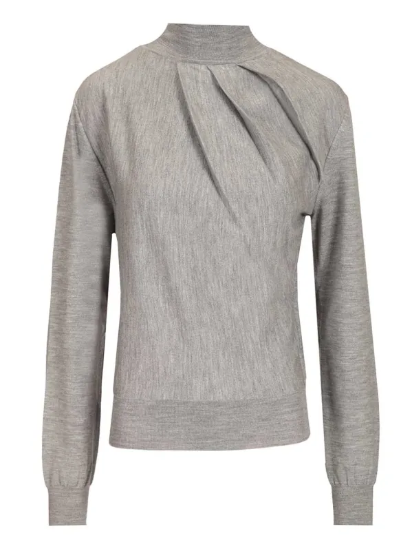 Draped Wool Blend Turtleneck Sweater Sweatshirts Grey sold by Wanan Luxury