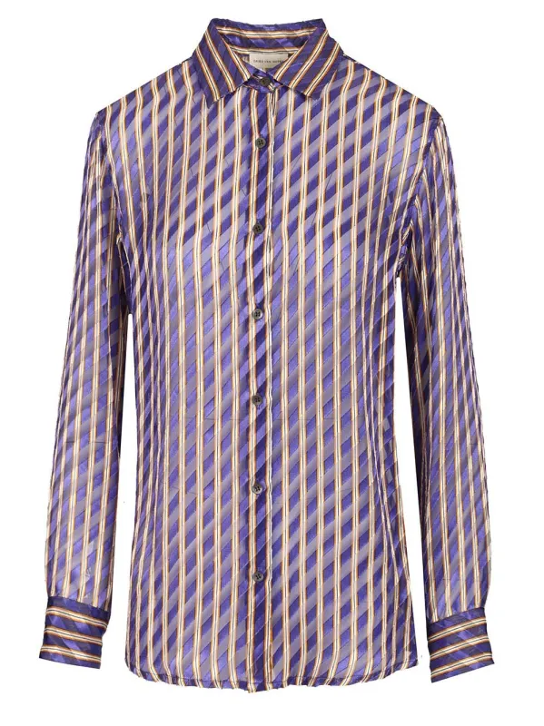Striped DéVoré Satin Shirt Shirts Violet made by Dries Van Noten
