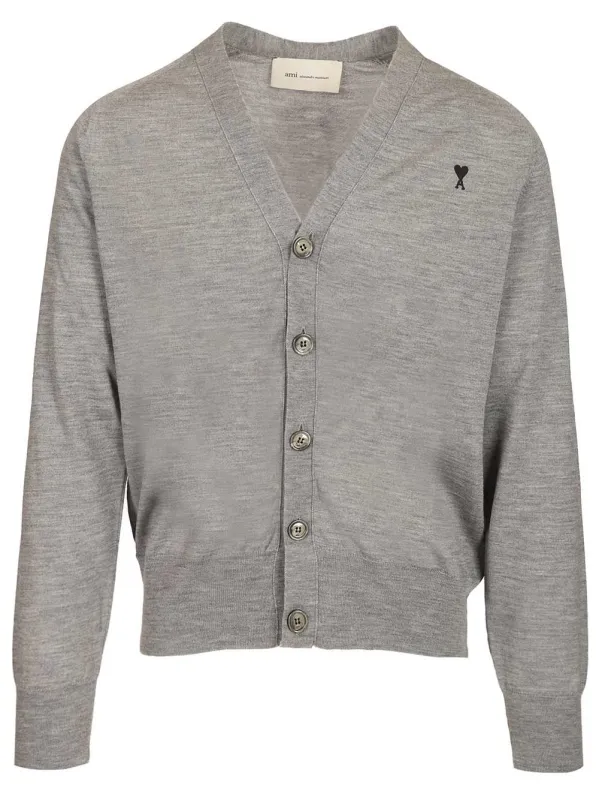 Ami Paris V-Neck Wool Cardigan Knitwear Grey made by Ami