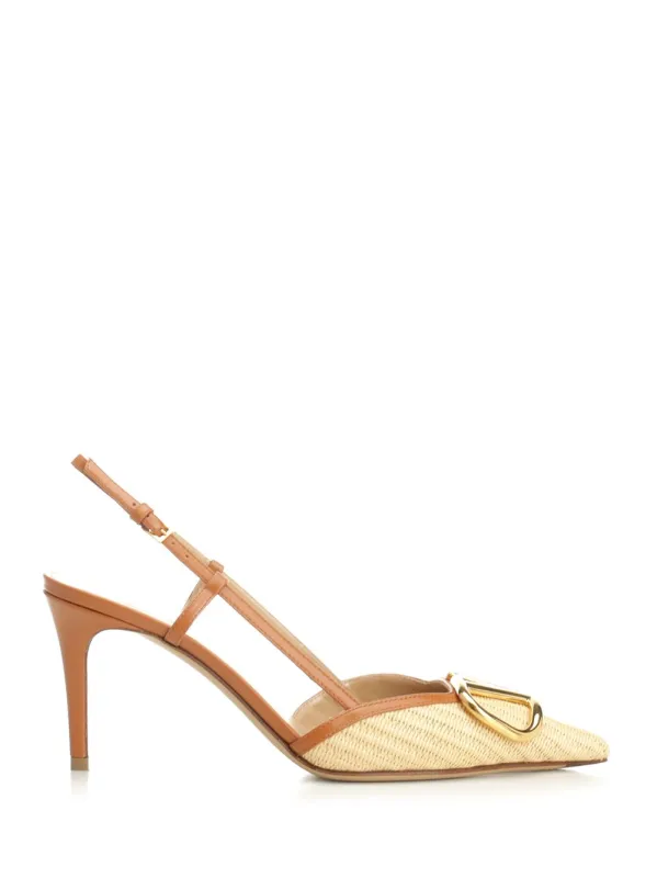 Vlogo Signature Slingback DéColleté In Raffia Pumps Beige sold by Wanan Luxury