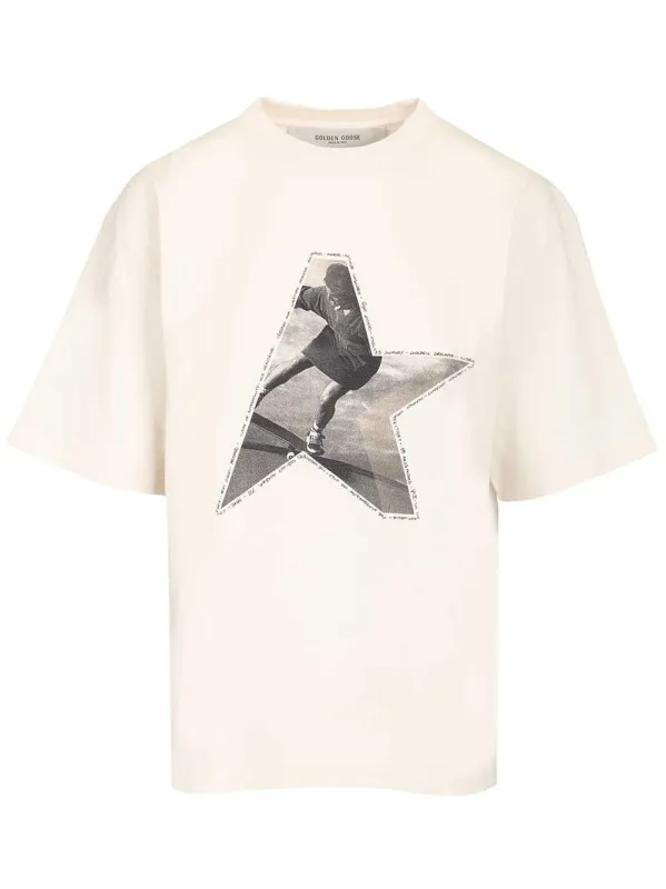 Cotton With Print T-Shirt White made by Golden Goose