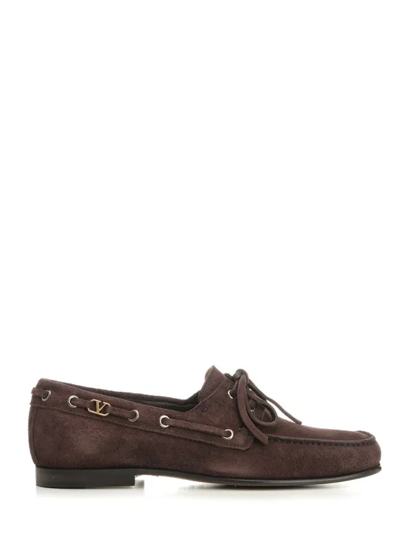 Suede Loafers With Logo Scarpe Basse Brown made by Valentino Garavani