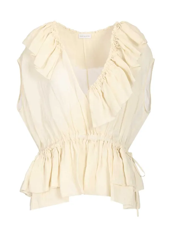 Ramie Top With Ruffles Tops White made by Dries Van Noten