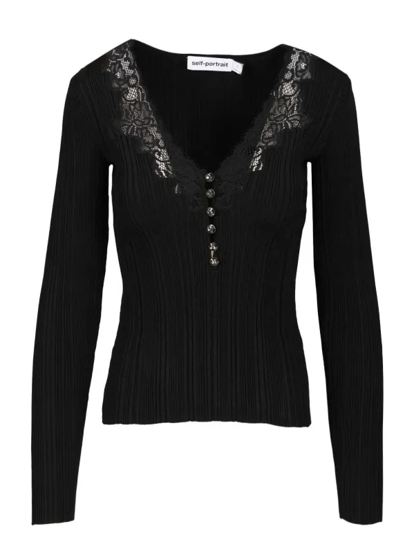 Knitted Top With Lace Tops Black sold by Wanan Luxury