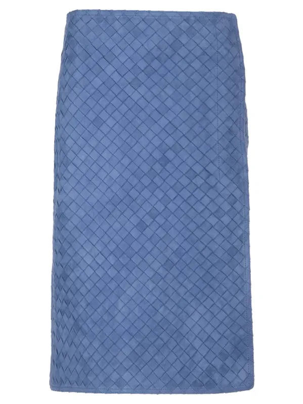 Leather Pencil Skirt Knitwear Light Blue sold by Wanan Luxury