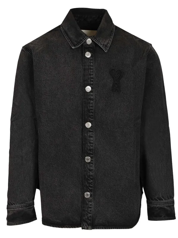 Overshirt With Knitted Ami De Coeur Used Denim Jackets Black made by Ami