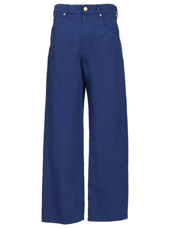 Cotton And Linen Drill Trousers Blue made by Wanan Luxury