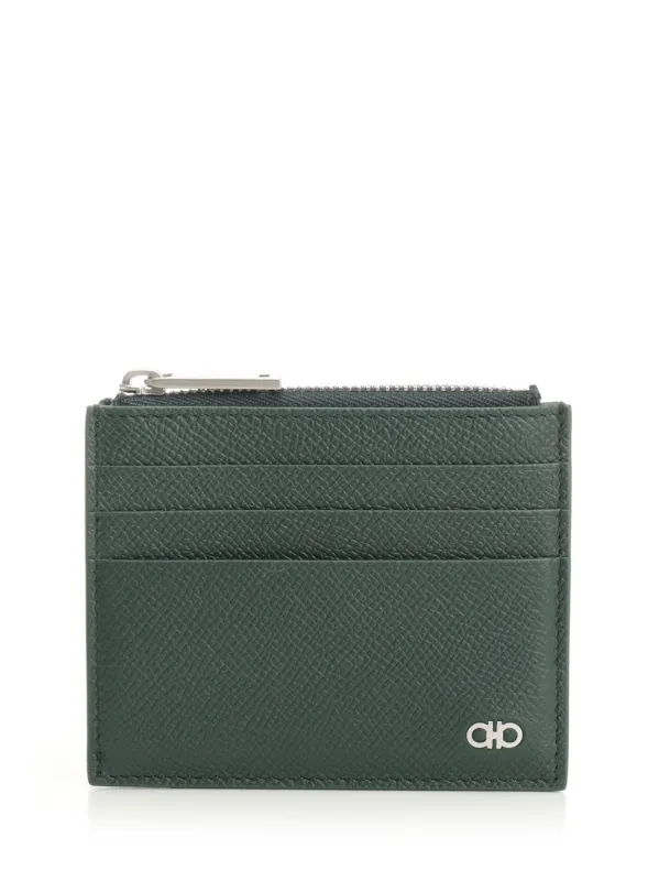 Card Holder With Zip Wallets Green made by Salvatore Ferragamo