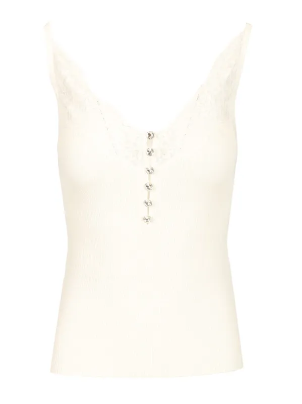 Lace Rib Knit Top Tops White sold by Wanan Luxury