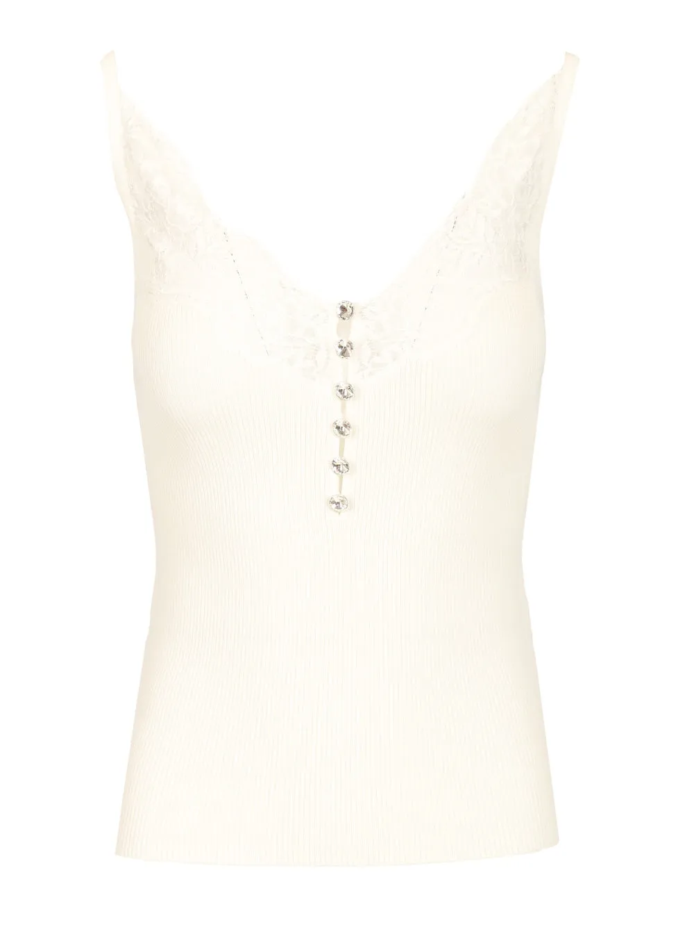 Lace Rib Knit Top Tops White sold by Wanan Luxury