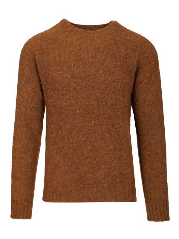 Shetland Wool Crew Neck Knitwear Brown sold by Wanan Luxury