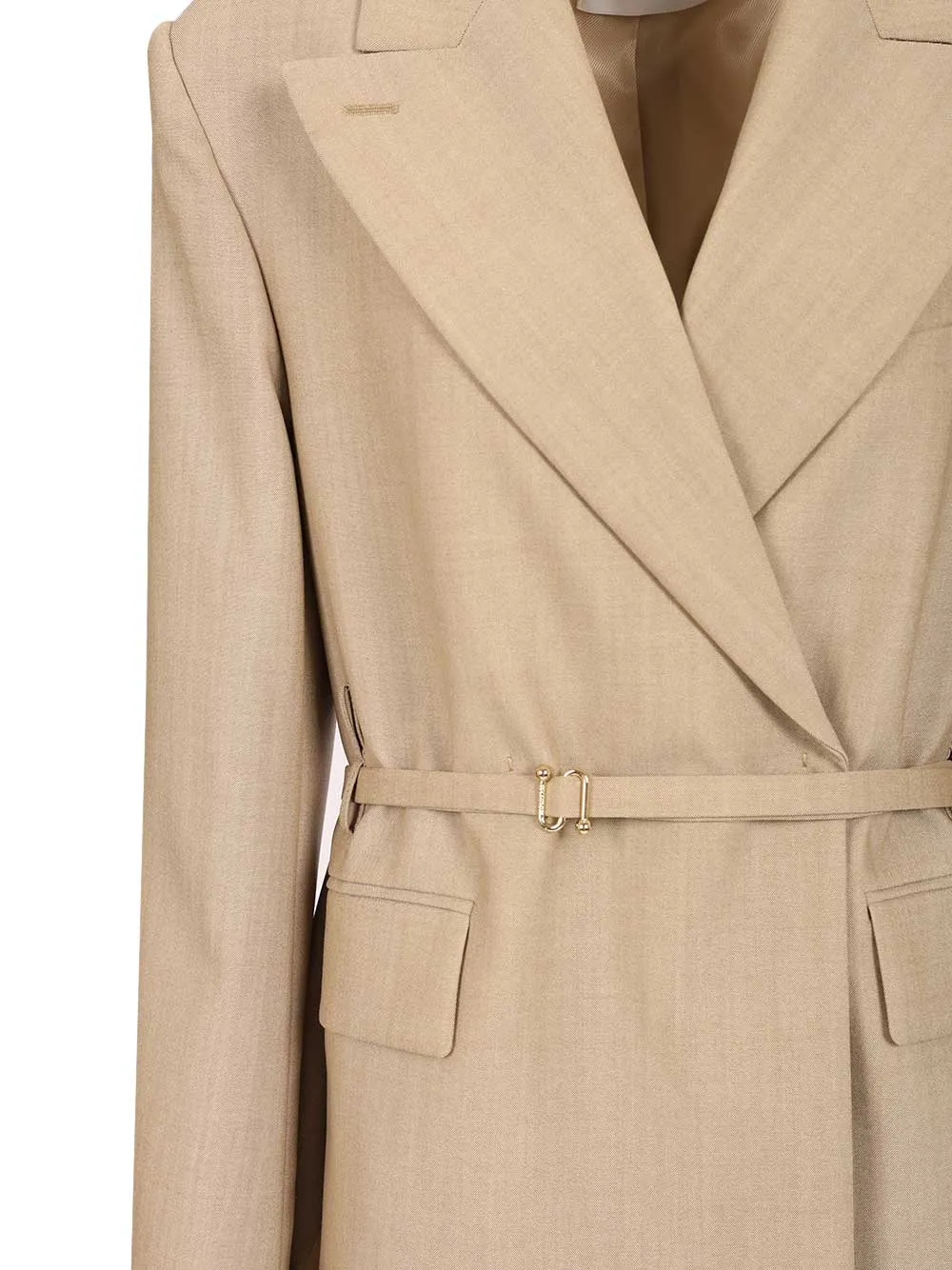 Long Double-Breasted Wool Blazer Jackets Beige sold by Wanan Luxury product image thumbnail 4