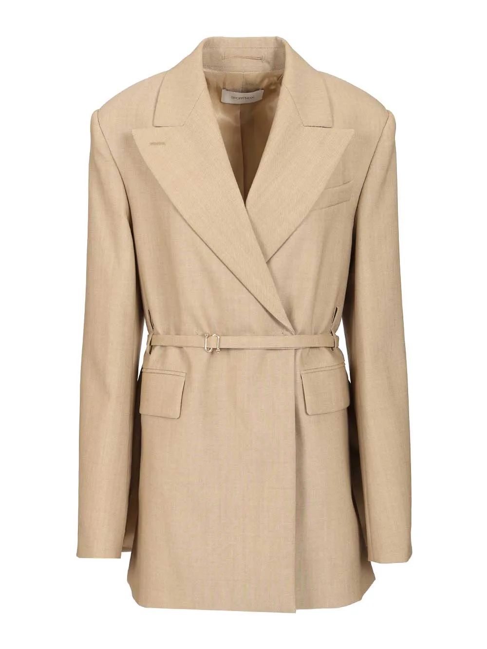 Long Double-Breasted Wool Blazer Jackets Beige sold by Wanan Luxury
