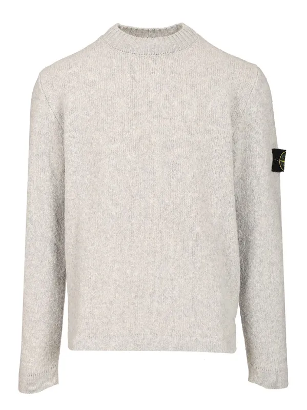 Organic Cotton Crew Neck Sweater With English Ribs Knitwear Grey made by Stone Island